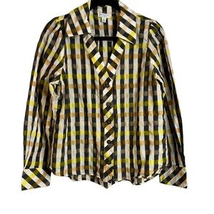 Current Air Anthropologie Plaid Button-Up Silk Cotton Blend Top Size Medium